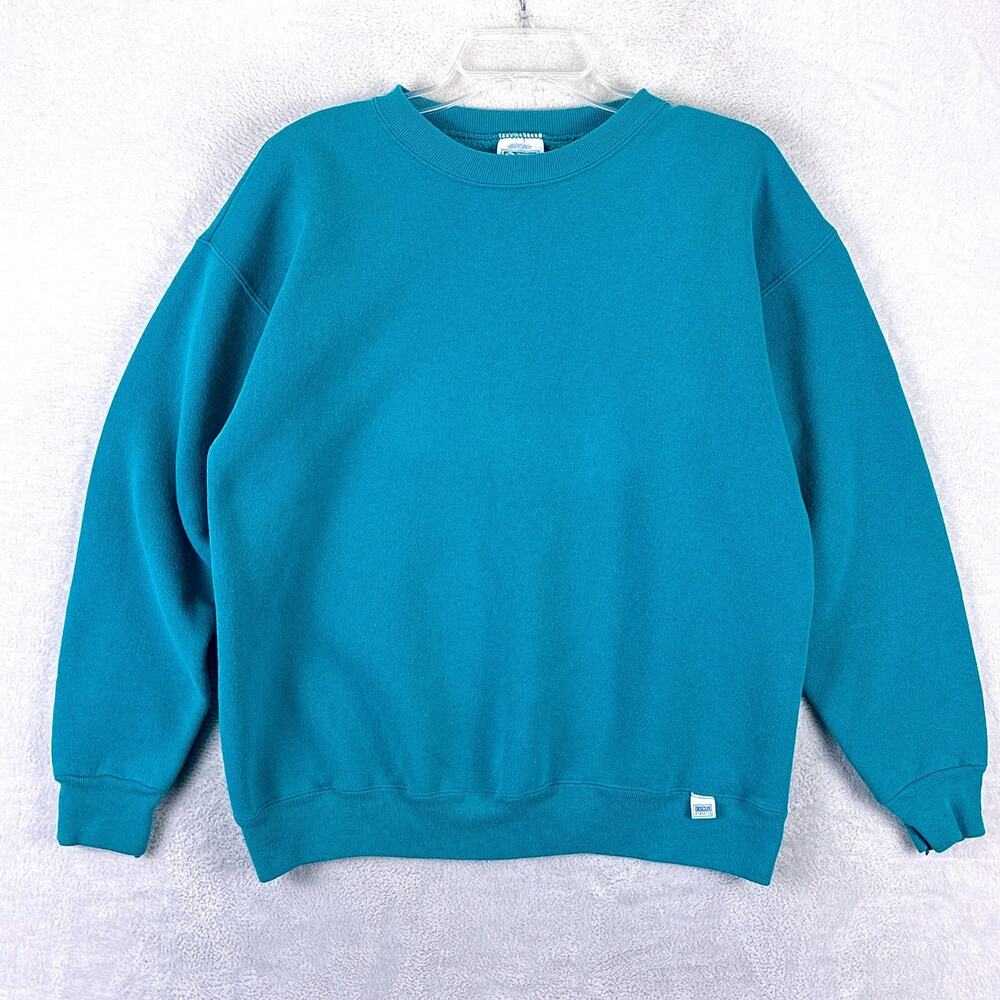 VTG Discus Athletic Sweatshirt Men L Blue Green Blank Preppy Gym USA 80s 90s